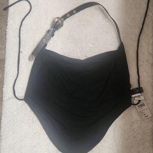 Windsor Black Halter Top with Silver Accent